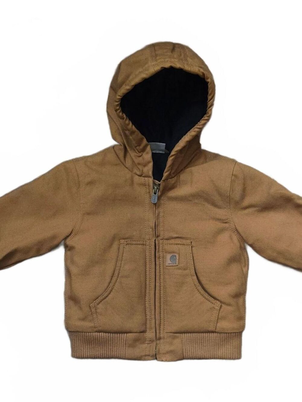 Carhartt Jacket Boys 12 Months Toddler Hooded Quilted Full Zip Brown Canvas GUC